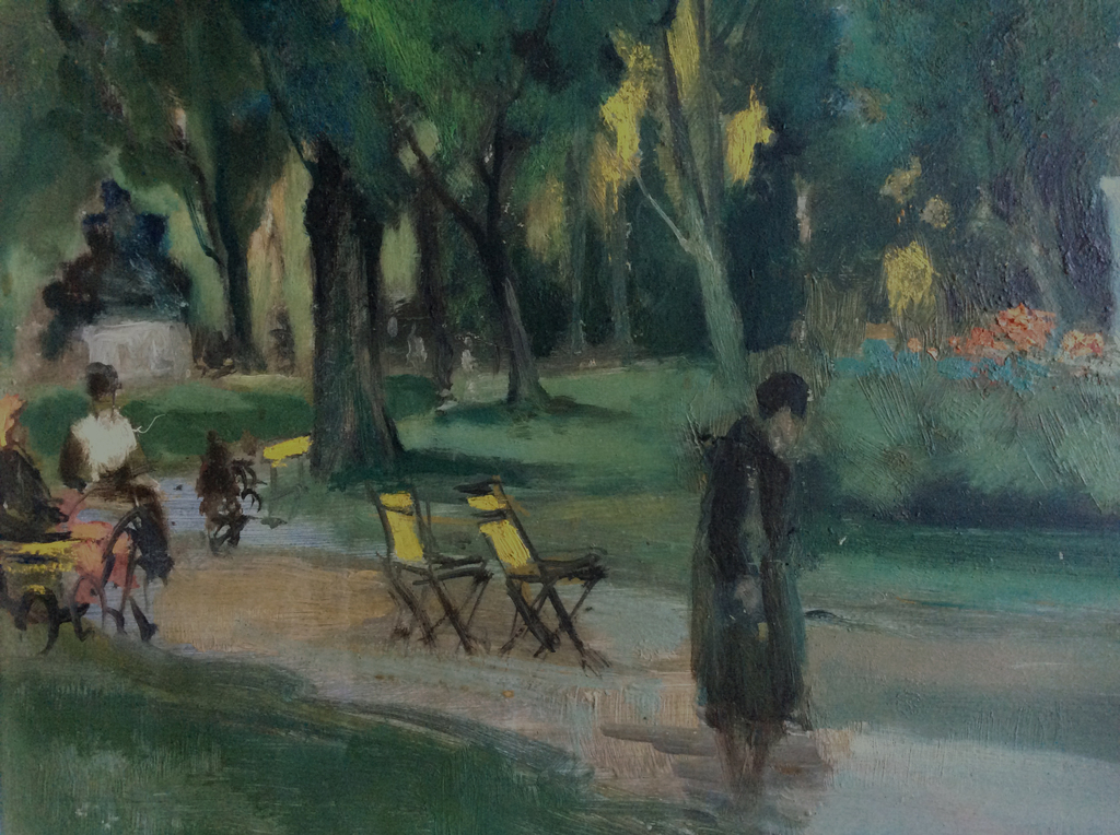 Onbekende kunstenaar - Jardin de Luxembourg, olieverf op paneel, gelijst kopen? Bied vanaf 75!