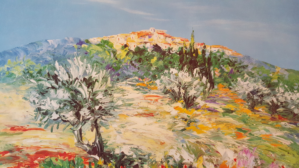 MARCEL BELVISI - FELSENDORF IN BLÜHENDER LANDSCHAFT, grote litho, handgesigneerd kopen? Bied vanaf 1!