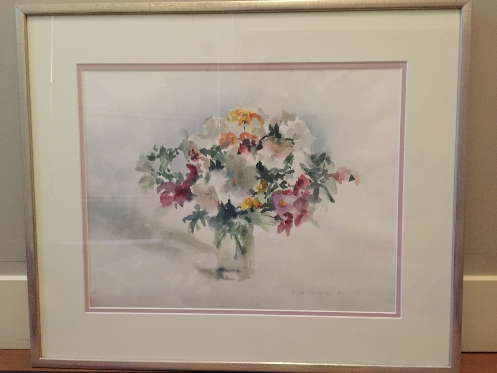 Olav Cleofas van Overbeek, aquarel, stilleven kleurige bloemenvaas, '89 verkocht voor € 51!