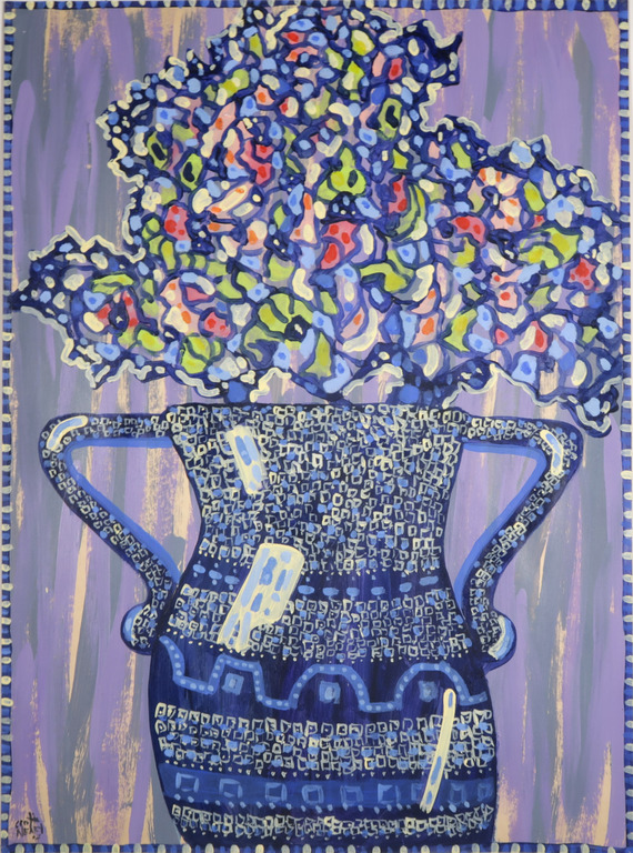 Scott Neary: Acryl op papier, Blue Bouquet verkocht voor € 40!