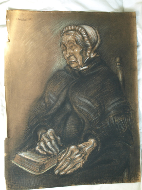Elias Smalhout : Tekening , Oude vrouw met boek – 1916  kopen? Bied vanaf 1!