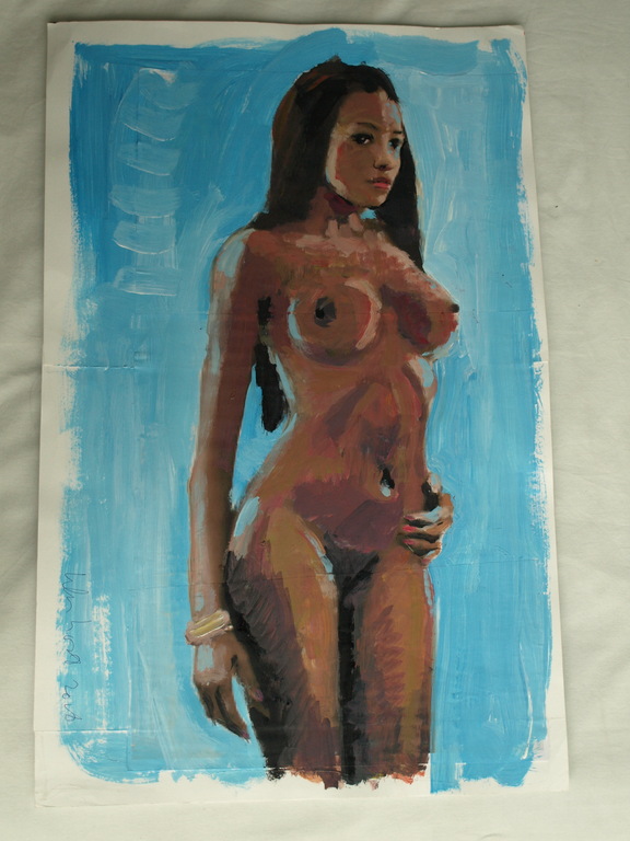 Peter Klashorst : acrylverf op papier , Naakte vrouw – 2016 kopen? Bied vanaf 75!