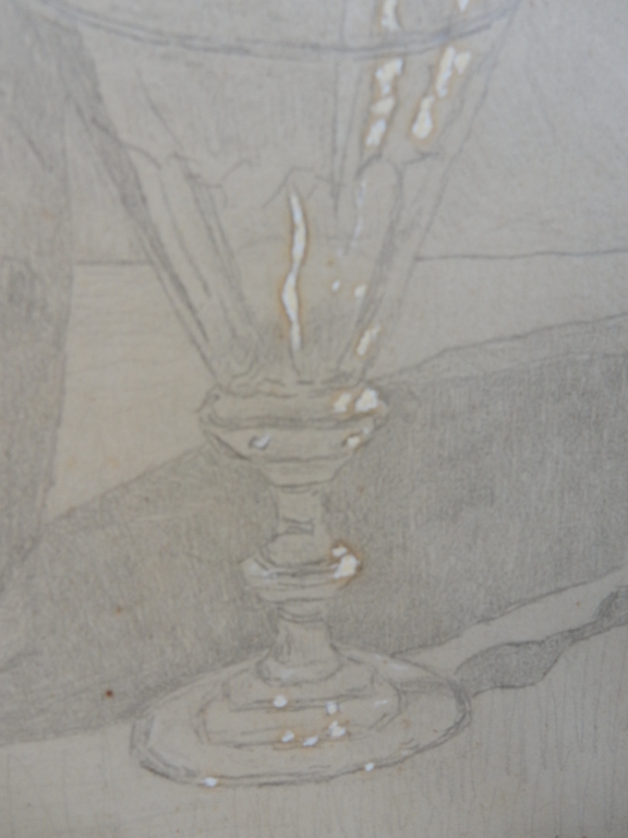 Jan Adam Zandleven, tekening op papier, stilleven, vaas+ bloemen met drinkglas kopen? Bied vanaf 75!