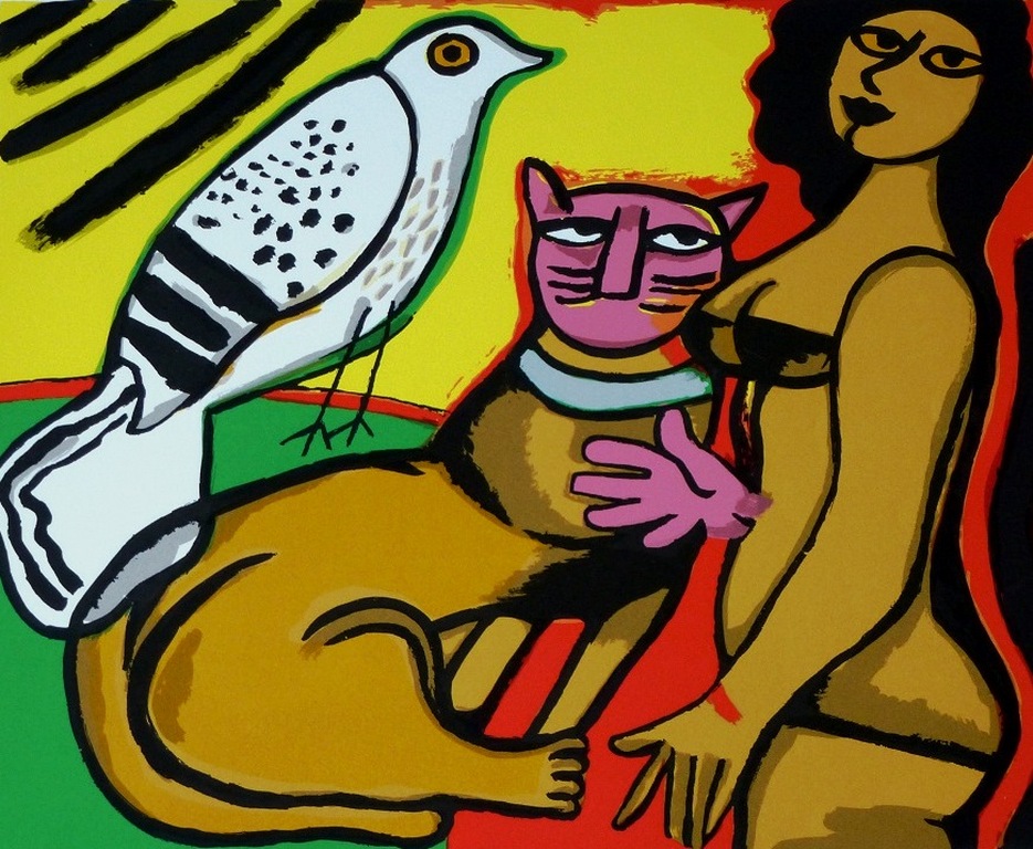 Corneille, grote zeefdruk: Le Caresse, handgesigneerd en genummerd, 1996 verkocht voor € 415!