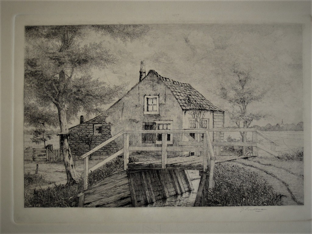 Magnifieke ca 1920 droge naald Ets "landschap bij Rhoon" gesigneerd JW Lindeman kopen? Bied vanaf 1!