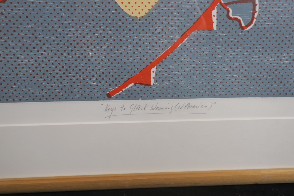 Angelo Evelyn: Houtsnede en Litho, Keys to global warming - Ingelijst (Groot!) kopen? Bied vanaf 1!