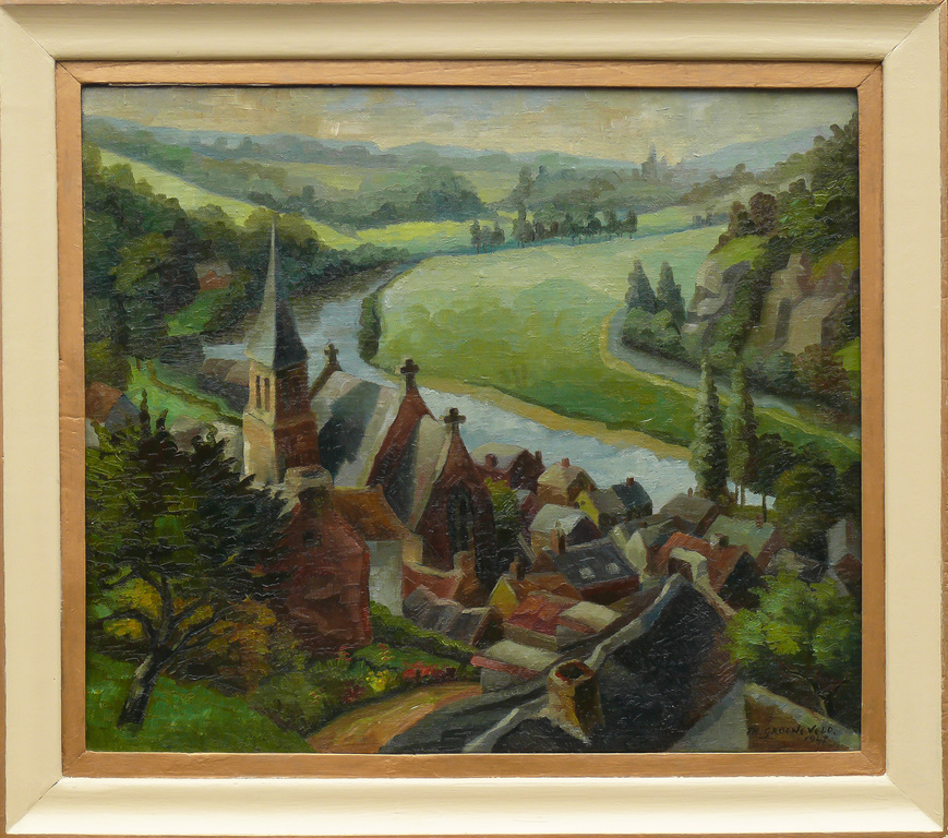 Theo Groeneveld: olieverf, Dorp aan de Ourthe kopen? Bied vanaf 129!
