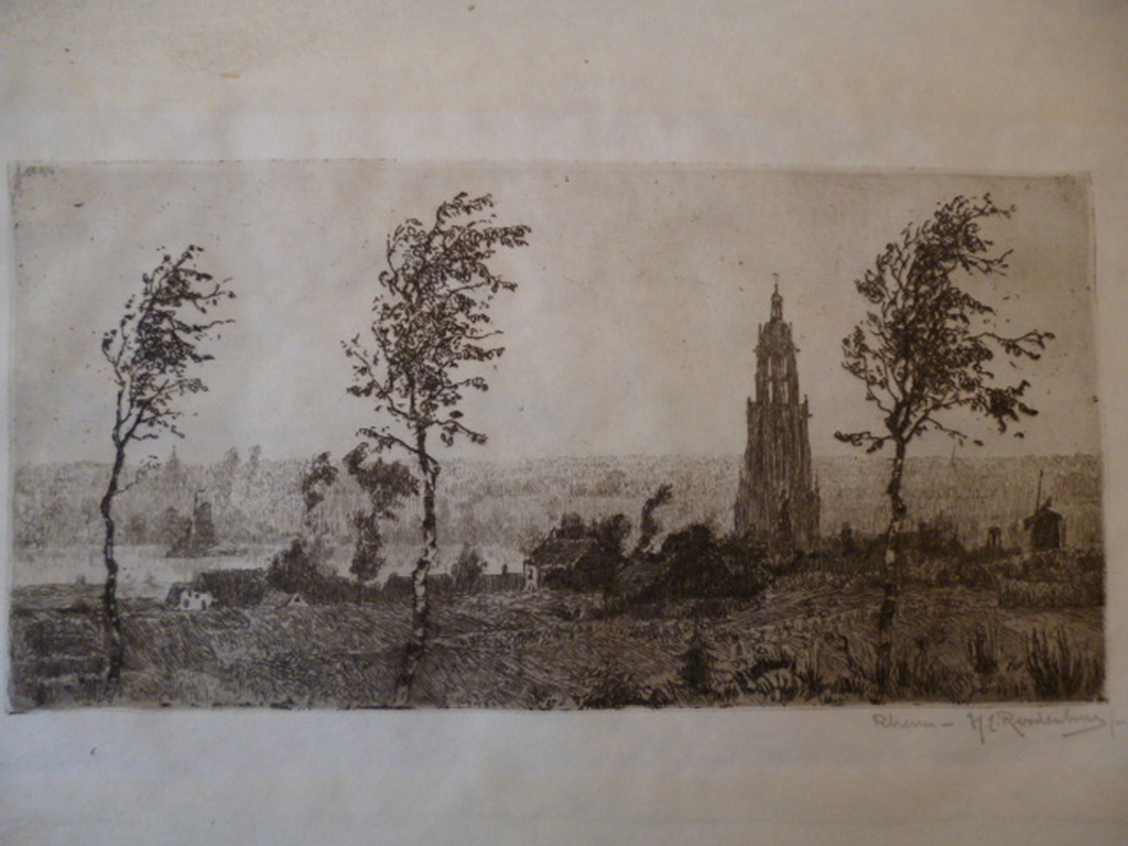 Hendrikus Elias Roodenburg  - ets - Rhenen vanaf het Jodenbergje kopen? Bied vanaf 65!