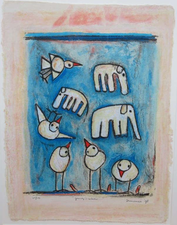 Hans Innemee: Zeefdruk: Gravity is relative… - Ingelijst verkocht voor € 90!