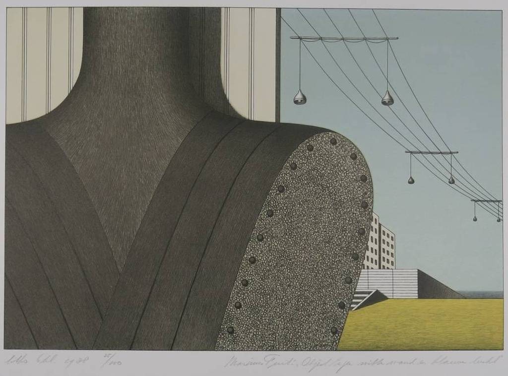 Marinus Fuit: Litho, Object tegen witte wand en blauwe lucht verkocht voor € 35!