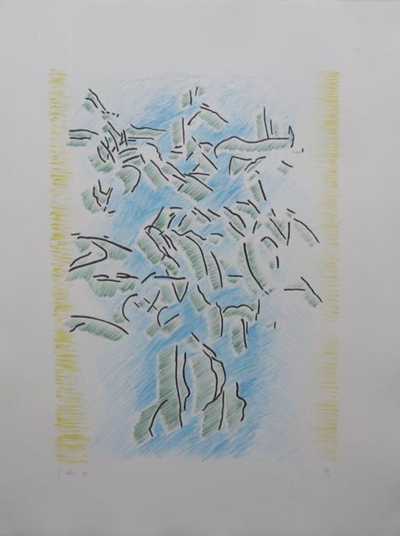 Jaap Hillenius: Litho, Zonder titel -Ingelijst verkocht voor € 50!