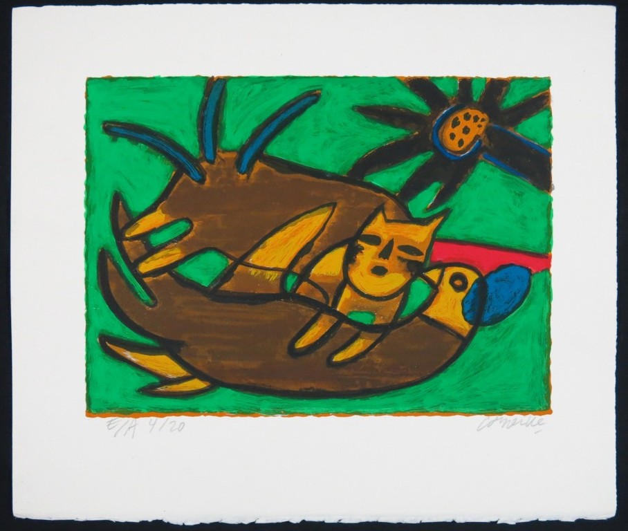 Corneille: Zeefdruk, Z.T. poes en vogel kopen? Bied vanaf 100!