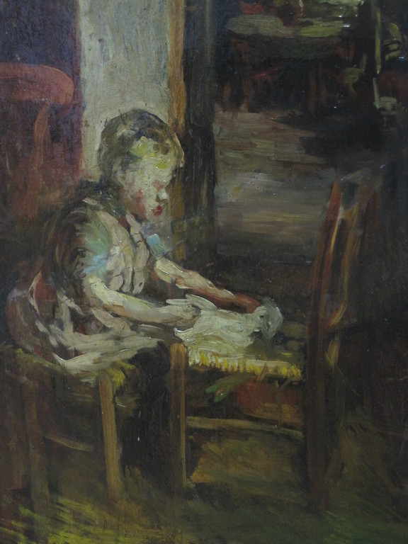 Blommers:  Paneelschilderij interieur met meisje kopen? Bied vanaf 45!