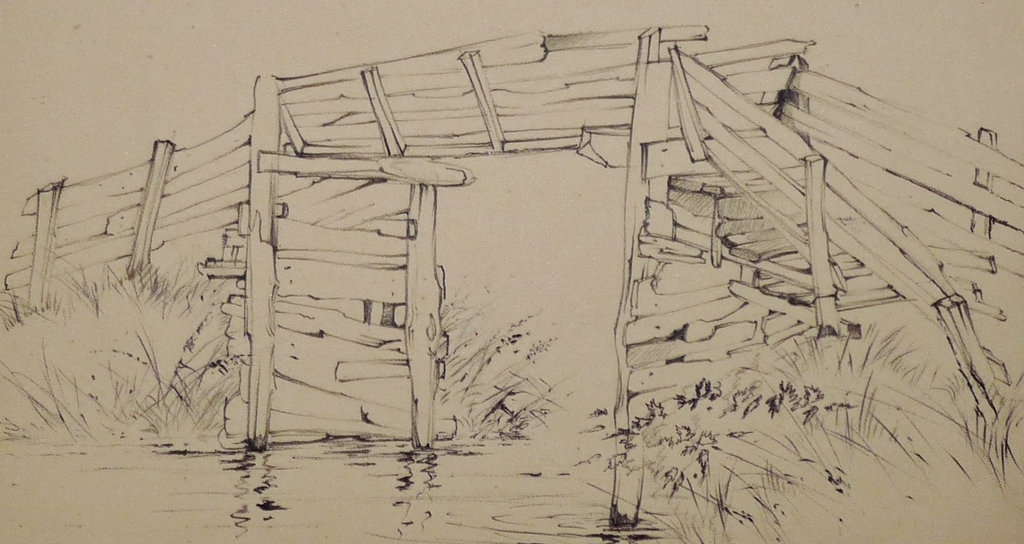 Floris Tiele - Floris Jan Tiele, Tekening, Bruggetje Giethoorn 1945 kopen? Bied vanaf 15!