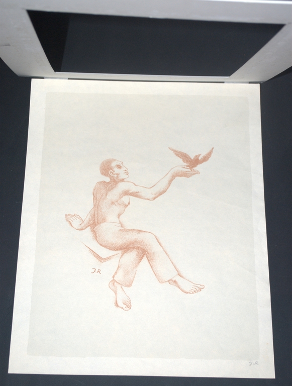 LITHO VAN EEN MAN EN EEN VOGEL monogram in potlood en in de druk kopen? Bied vanaf 15!