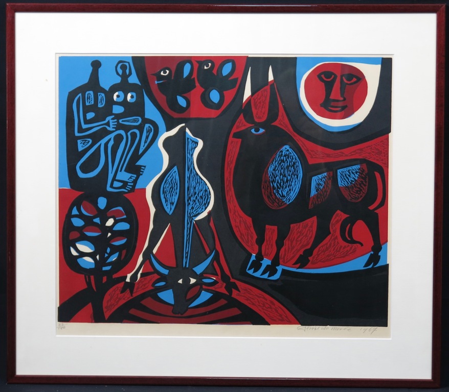 Gerrit de Moree: Litho, Landschap met boer en boerin -Ingelijst verkocht voor € 50!