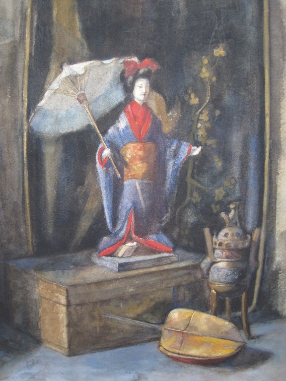 gesigneerd Nuysink - pastel "Oosterse pop op kist" omstreeks 1920 kopen? Bied vanaf 1!
