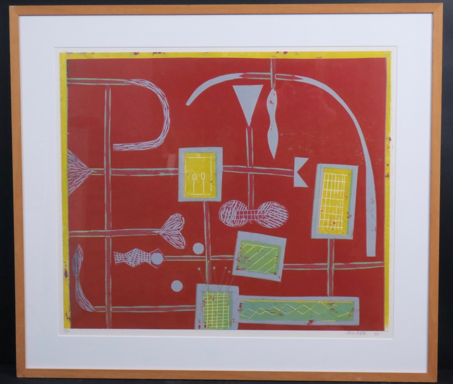 Leon Tebbe: Houtsnede, Zonder titel -Ingelijst (groot) verkocht voor € 35!