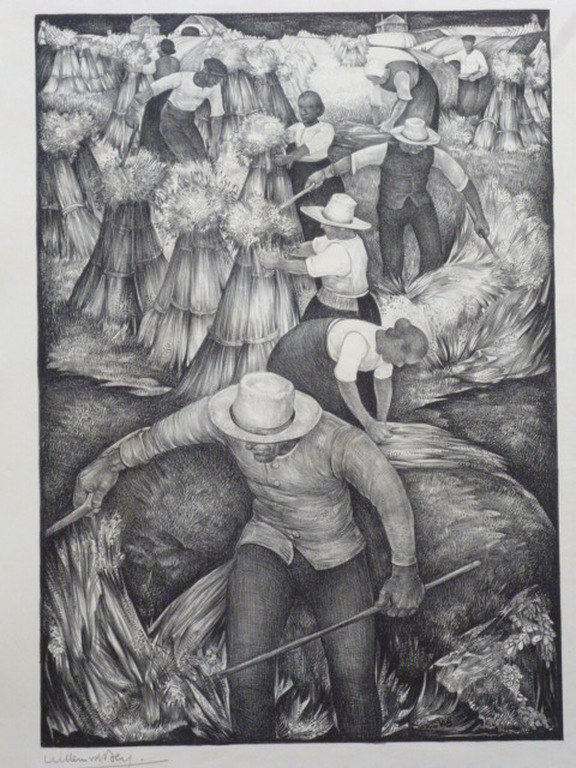 Willem van den Berg - litho - Oogstende boeren verkocht voor € 35!
