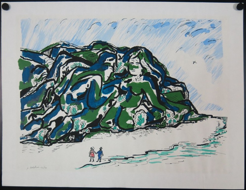 Pieter Holstein: Handgekleurde Litho, Figuren in de bergen kopen? Bied vanaf 1!