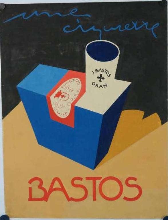 Juul Neumann: ontwerp voor affiche; acryl op papier, Bastos une cigarette verkocht voor € 85!
