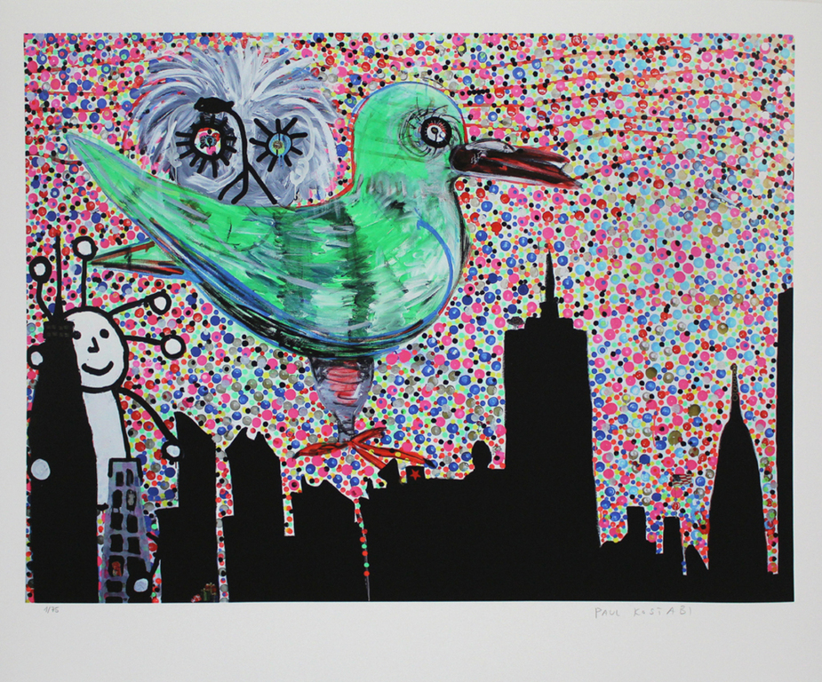 Paul Kostabi. -Dotted Cityscape- Glicee 2014. Handgesigneerd/genummerd. GROOT! verkocht voor € 109!