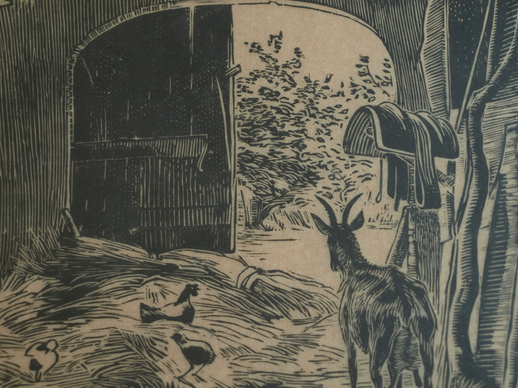 Jan Uri (1888-1979) : Houtsnede , De stal – gesigneerd & ingelijst – handdruk kopen? Bied vanaf 25!