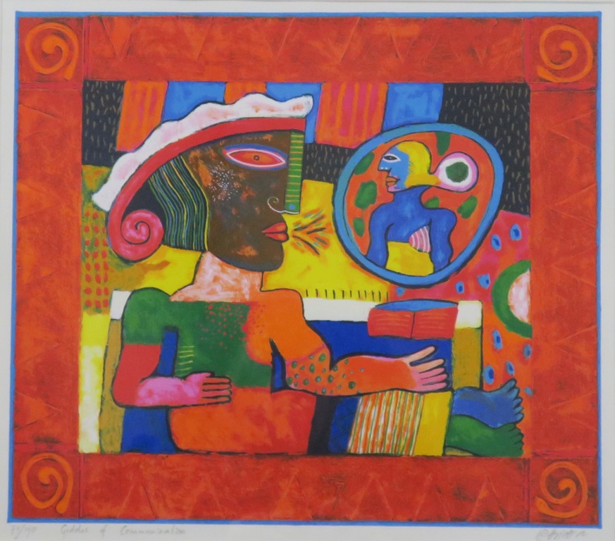 Clemens Briels: Zeefdruk, Gods of communication - Ingelijst kopen? Bied vanaf 1!