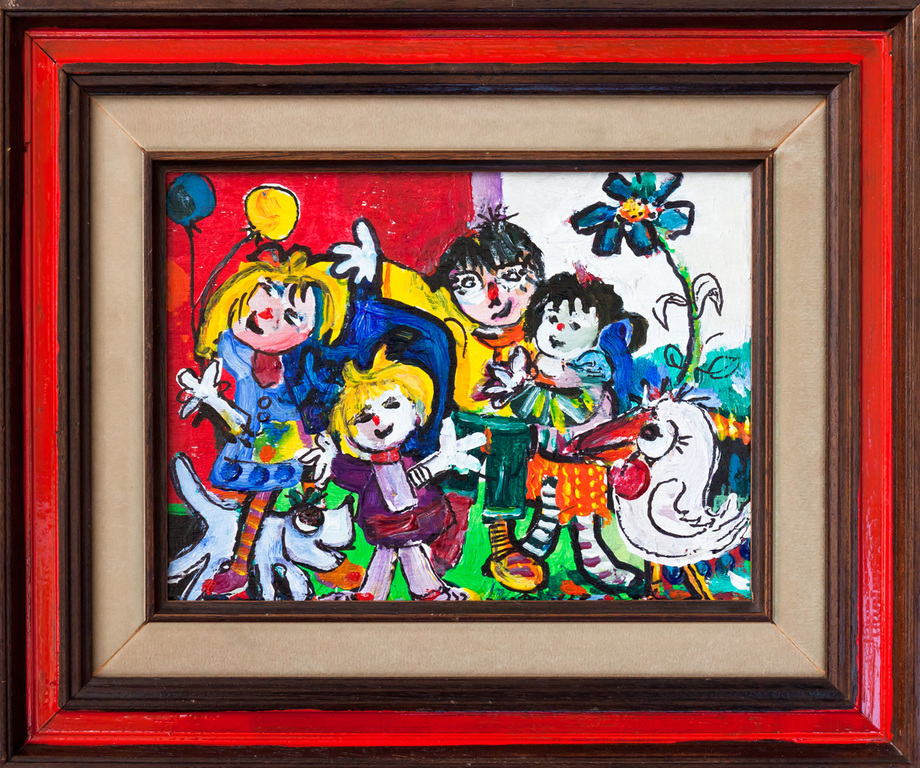 Nol Reuser, Acryl op paneel, Kinderen. verkocht voor € 100!