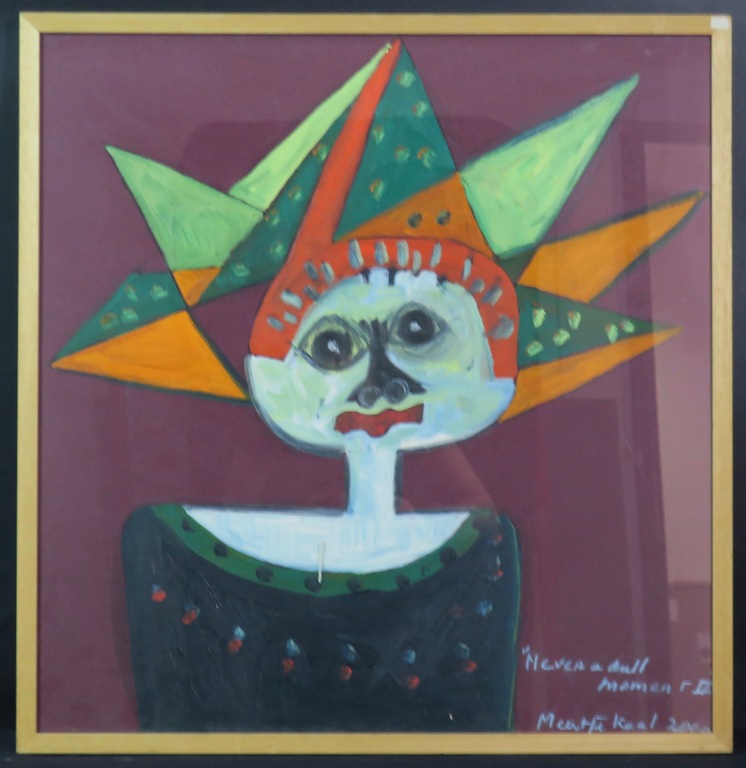 Meertje Kaal: Acryl op papier, Never a dull moment II - Ingelijst verkocht voor € 150!