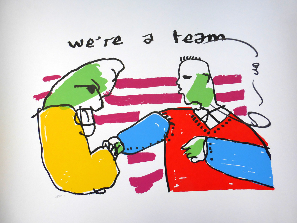 HERMAN BROOD, Grote en HANDGESIGNEERDE Zeefdruk 'WE'RE A TEAM' verkocht voor € 129!