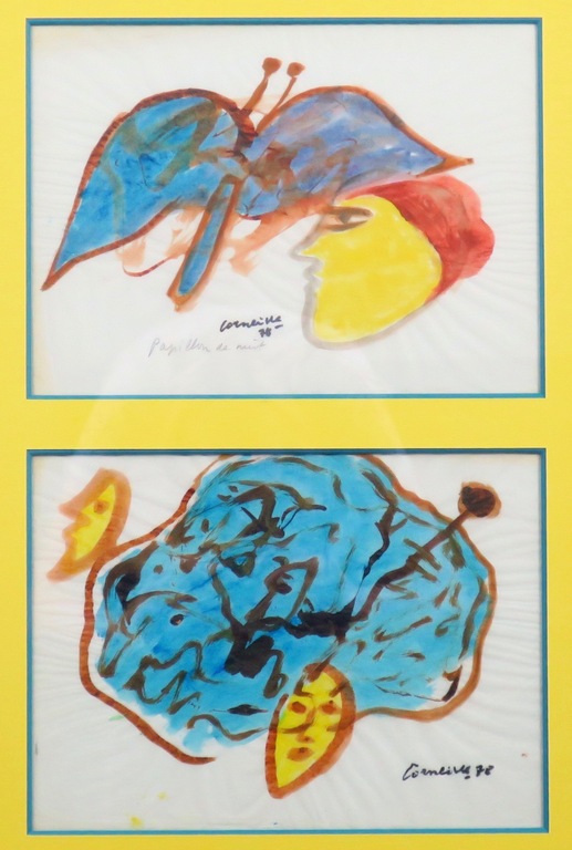 Corneille: 2 Aquarellen, Papillon de nuit - Ingelijst kopen? Bied vanaf 1325!