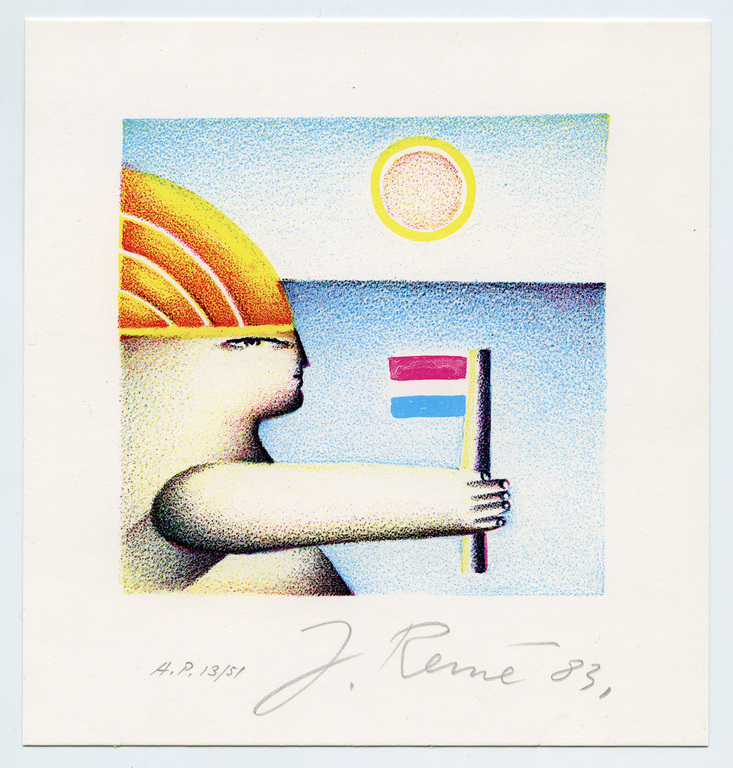 Jörg Remé, originele litho, ‘Vlag’ 1983, handgesigneerd kopen? Bied vanaf 10!