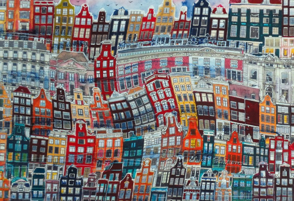 Elena Polyakova:  Zomer in Amsterdam, Gemengde techniek verkocht voor € 100!