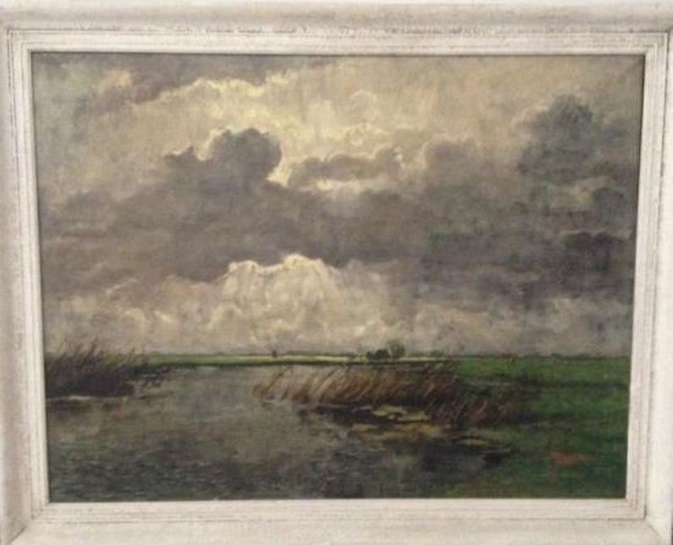 Gerrit Polder, olieverf op doek, een Nederlands landschap verkocht voor € 50!
