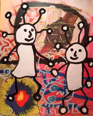 Paul Indrek Kostabi - Paul Kostabi - Time to bomb - acryl, spray, paintstick op canvas verkocht voor € 1300!