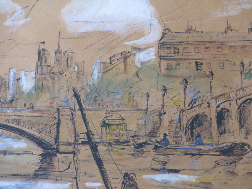 M.Soutine, Parijs' stadsgezicht aan de Seine, Gemengde techniek kopen? Bied vanaf 80!
