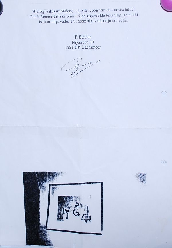 Gerrit Benner: Penseeltekening. Ingelijst + verklaring kopen? Bied vanaf 350!