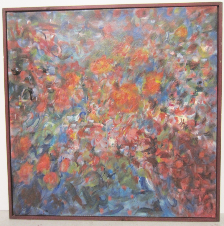 Kleurrijk abstract olieverf op doek, jaren 90 kopen? Bied vanaf 1!