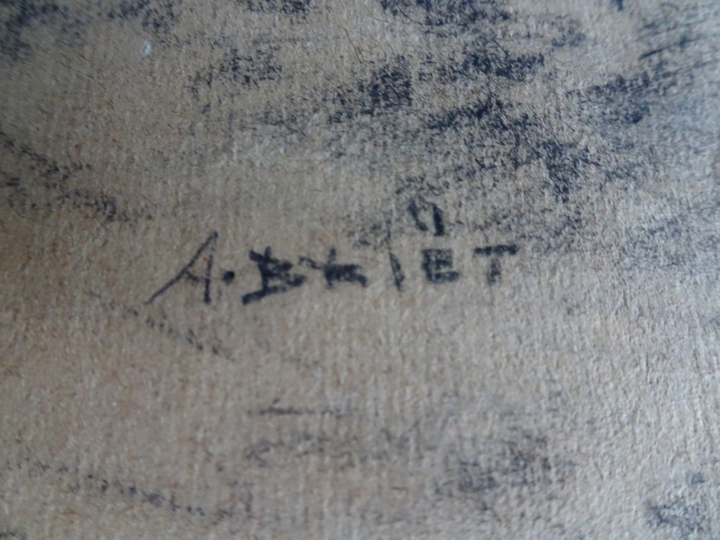 Arthur Briët, Houtskooltekening op papier, Boerenerf met waterput kopen? Bied vanaf 25!