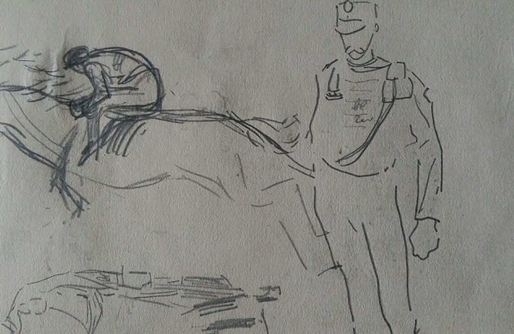 Willy Sluiter, kleurpotloodtekening. Wandelaar kopen? Bied vanaf 150!