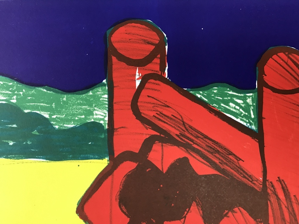 JAN SIERHUIS originele zeefdruk , landschap met rode doos en stoel1971 kopen? Bied vanaf 1!