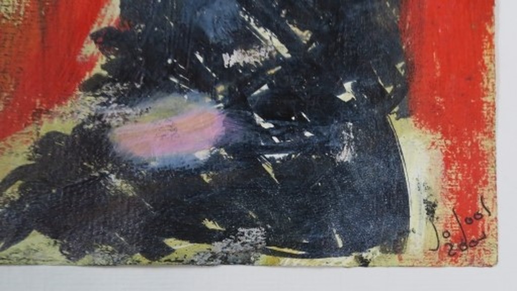 Jose van Gool: Acryl op papier, Z.T. Dame met hoed kopen? Bied vanaf 20!