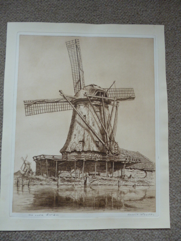 Gerrit Nicolaas Woudt - ets - Molen De Oude Zwan verkocht voor € 60!