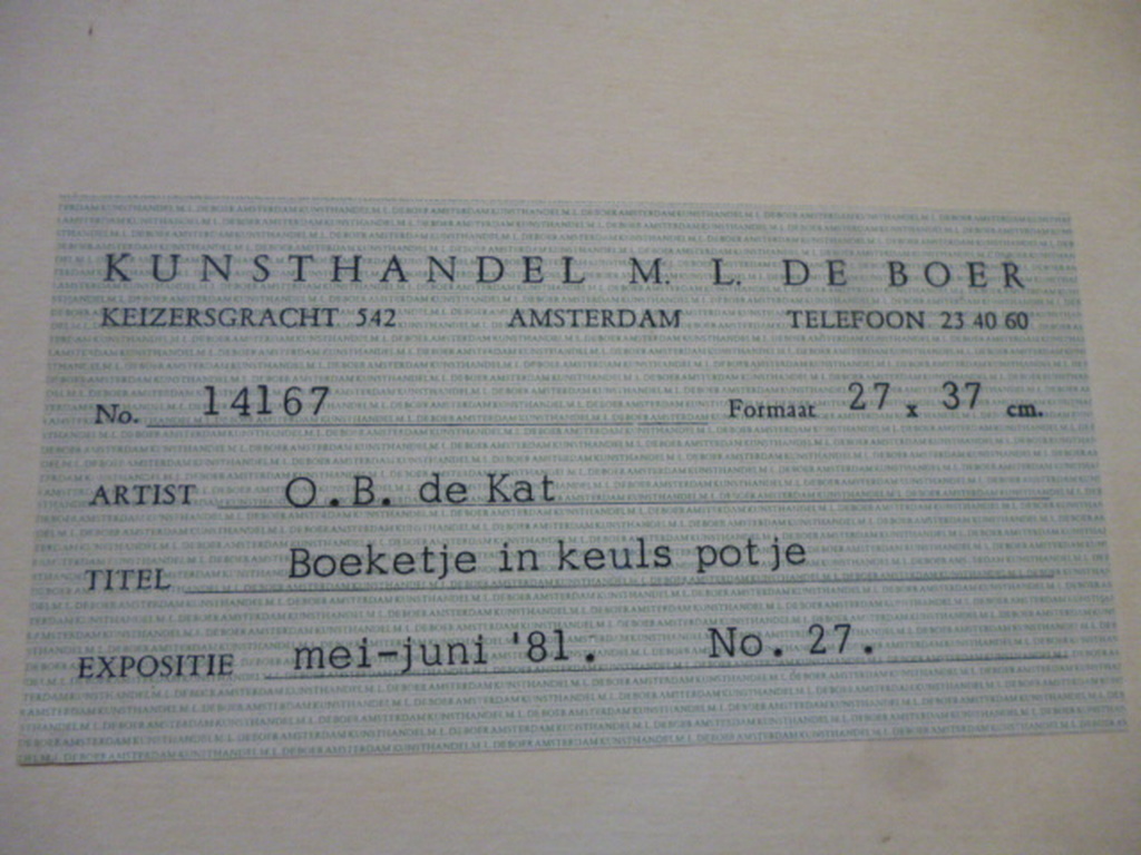 Otto B. de Kat - aquarel - Boeket in keuls potje kopen? Bied vanaf 450!