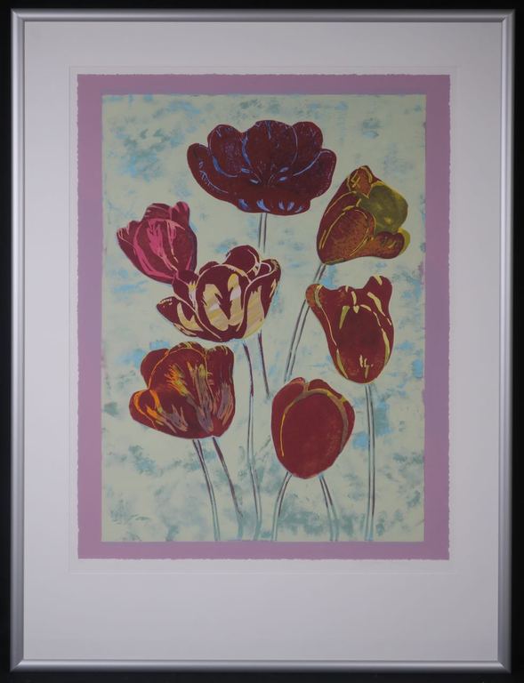 Marjan Jaspers: Zeefdruk, Tulpen I - Ingelijst (Groot) kopen? Bied vanaf 1!