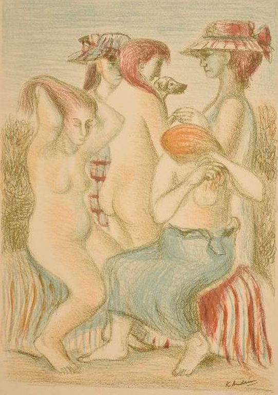 Kees Andrea: Kleurenlitho. 5 vrouwen. Gesigneerd verkocht voor € 35!