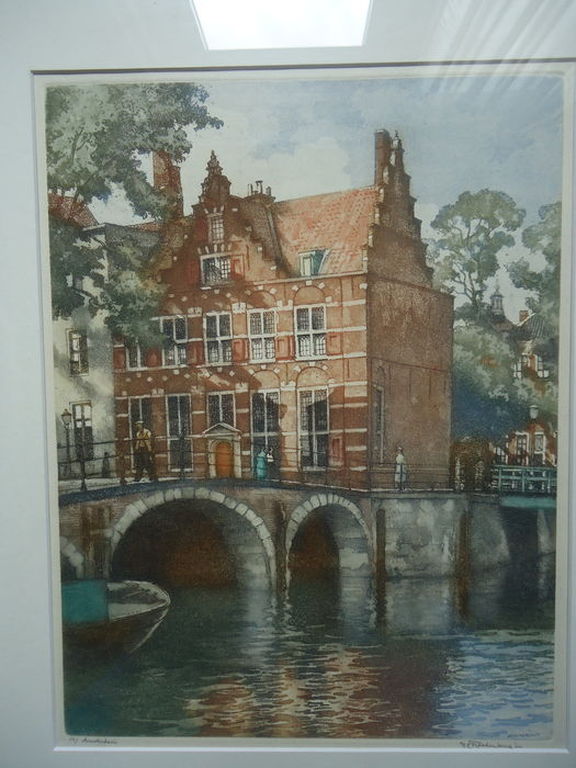 H.E. Roodenburg ( 1895 - 1987 ) - kleurets - Het Huis aan de Drie Grachten.  kopen? Bied vanaf 1!