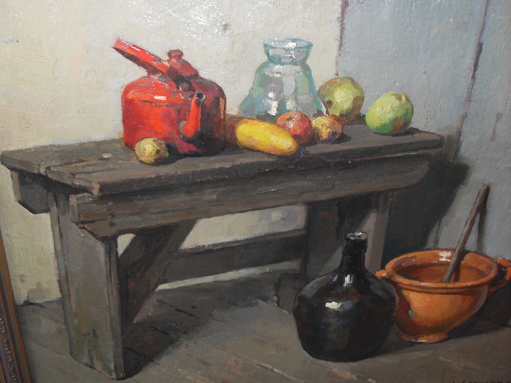 Stilleven met fruit flessen en waterketel kopen? Bied vanaf 275!