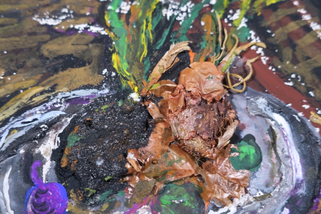 Horacio Cordero: Acryl en assemblage op handgeschept papier, Z.T. (Tafel) kopen? Bied vanaf 50!